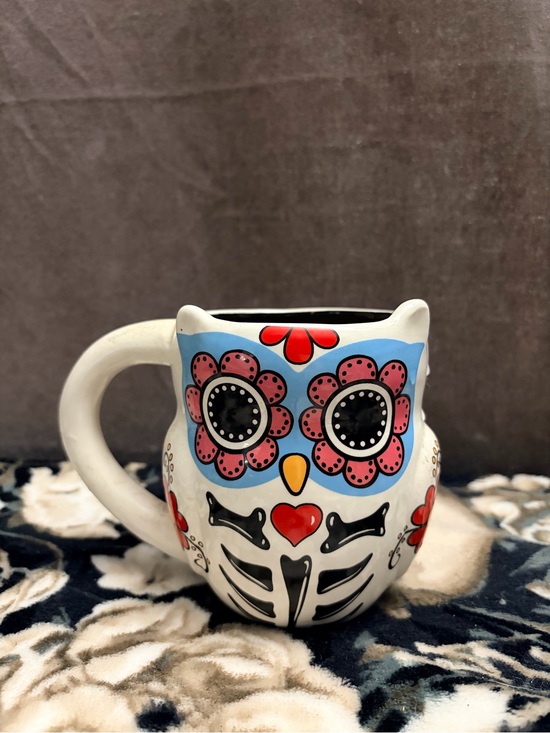 Cracker Barrel Other - Colorful Dia de los Muertos Owl Ceramic Mug Cracker Barrel - Pink & Blue